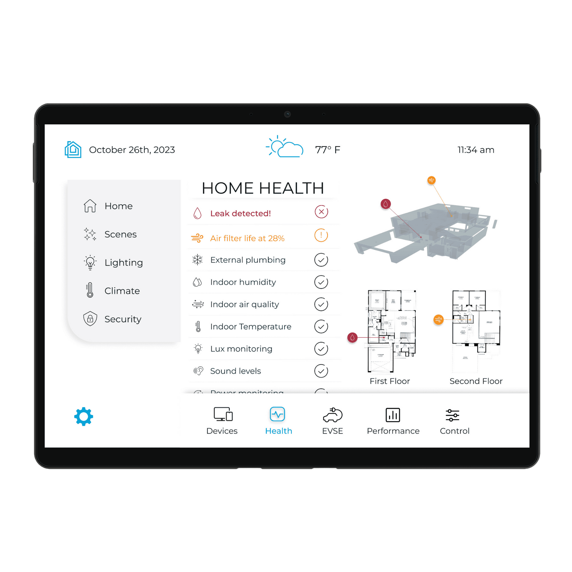 RIoT dashboard showing home health diagnostics across floor plans